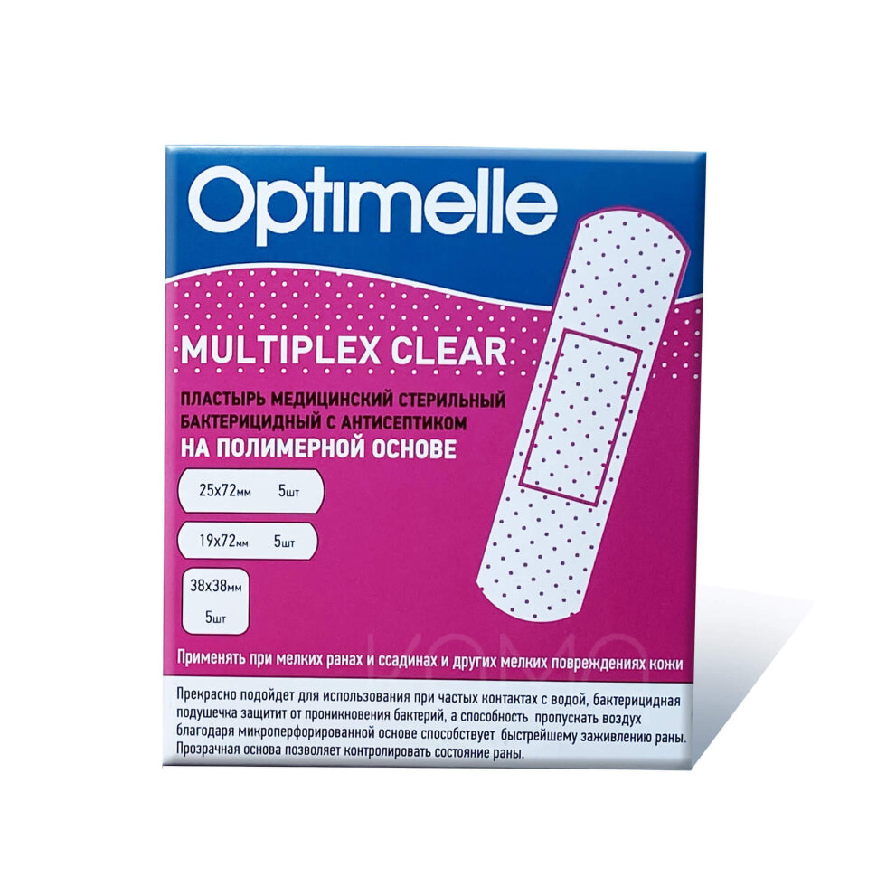 Пластыри бактерицидные на полимерной основе MULTIPLEX CLEAR прозрачные, 3 размера