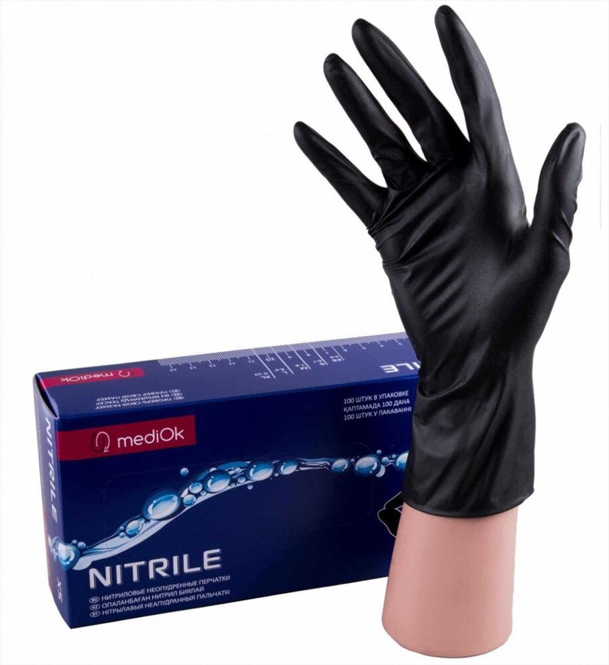 Перчатки нитриловые неопудренные черные, 100 шт/упак, (Mediok) Размер L