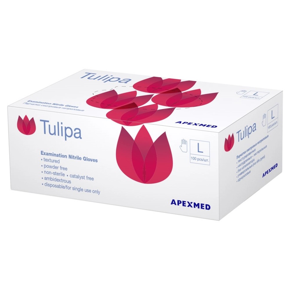 Apexmed (Апексмед)Tulipa перчатки нитриловые нестерильные неопудренные текстурированные,50(пар)